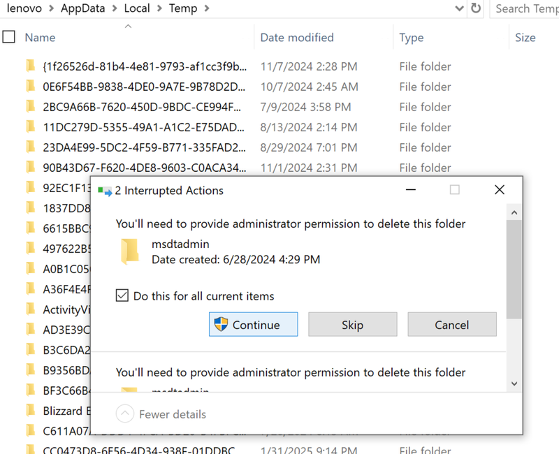 the action can not be complete because the folder or a file in it is open in another program 9