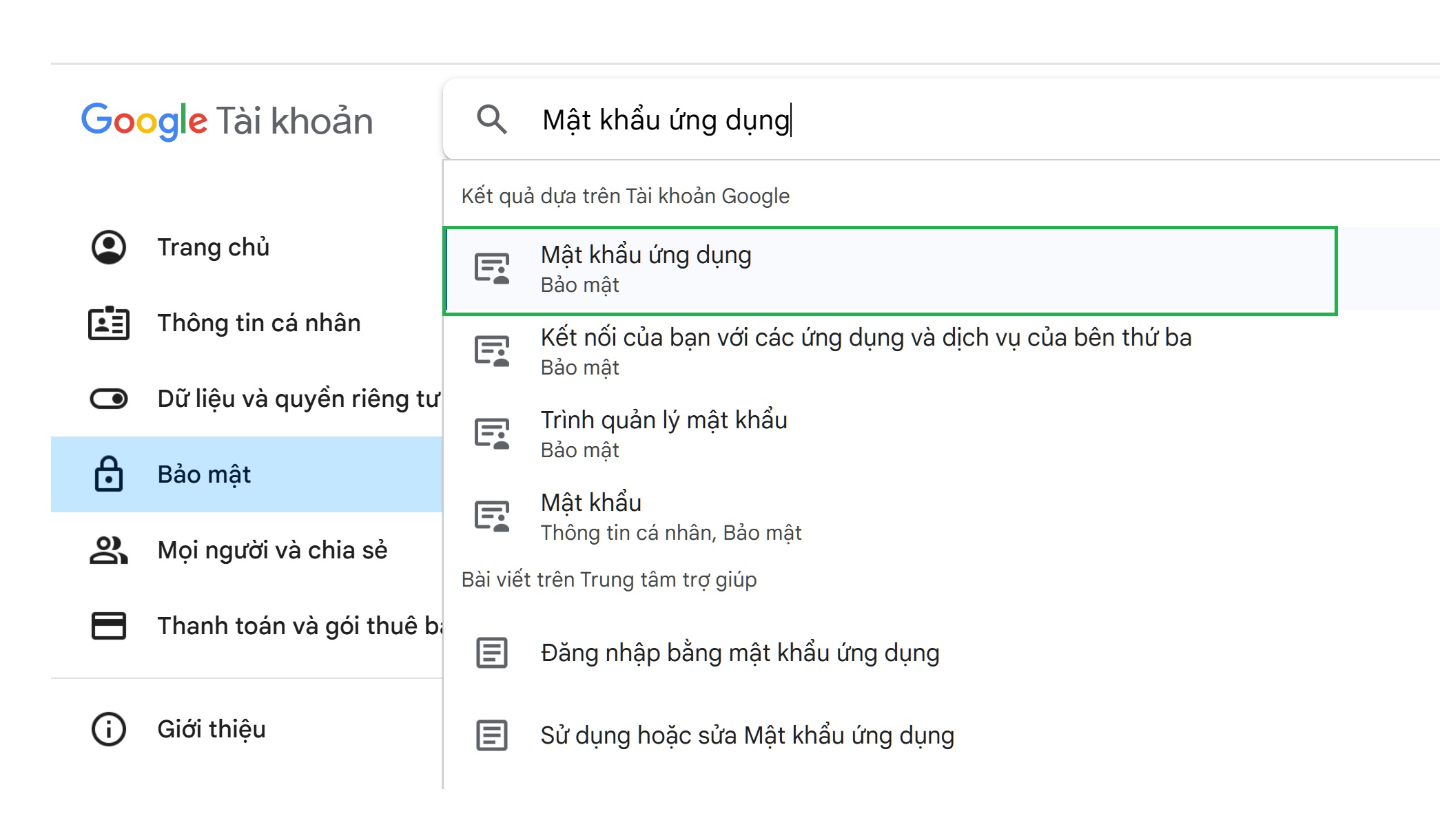 tim va truy cap muc mat khau ung dung