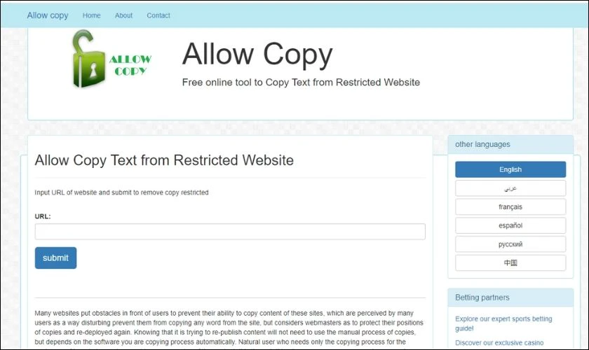 Copy nội dung trên Website